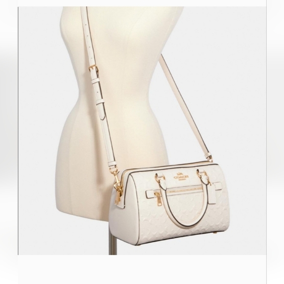Coach Ivory Rowan Satchel with Gold Accents - Embossed Signature Leather - NWT - Picture 2 of 9